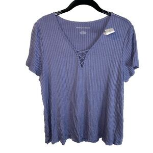 American Eagle Shirt Lace Up Swing T-Shirt Short Sleeve V-neck Lace up design